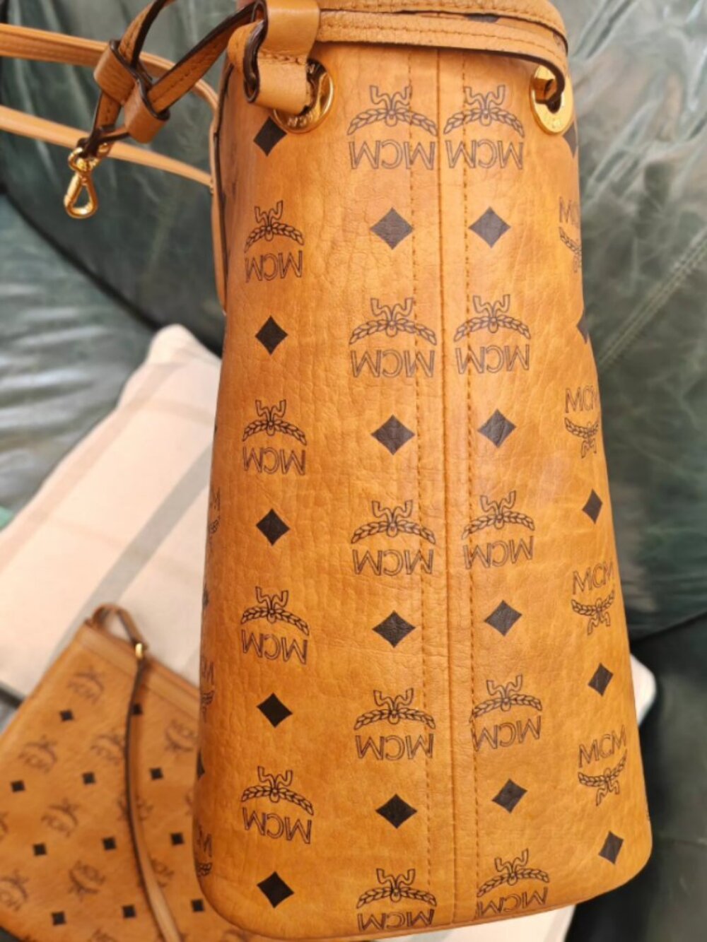 MCM Medium Cognac Visetos Reversible Tote Bag - Picture 4 of 7